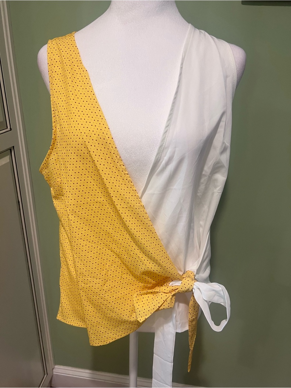 New Yellow & White Wrap Tank Top with Side Tie